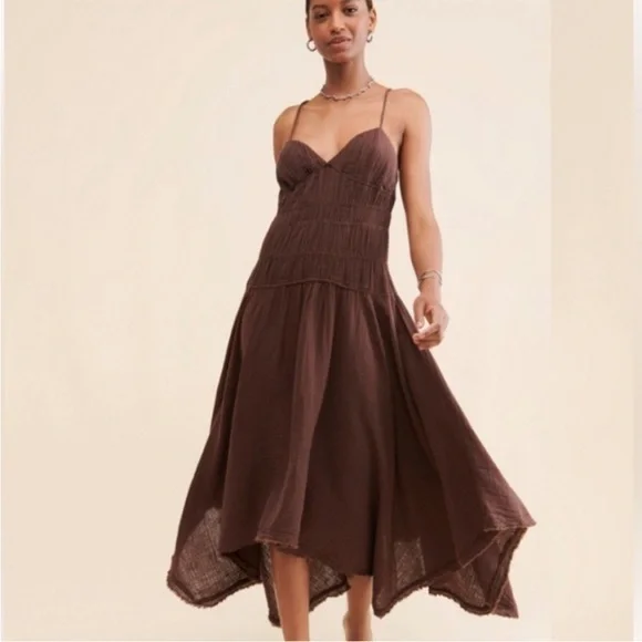 04 Free People Verbena Midi Dress In Chocolate Brown Size medium - Picture 4 of 4